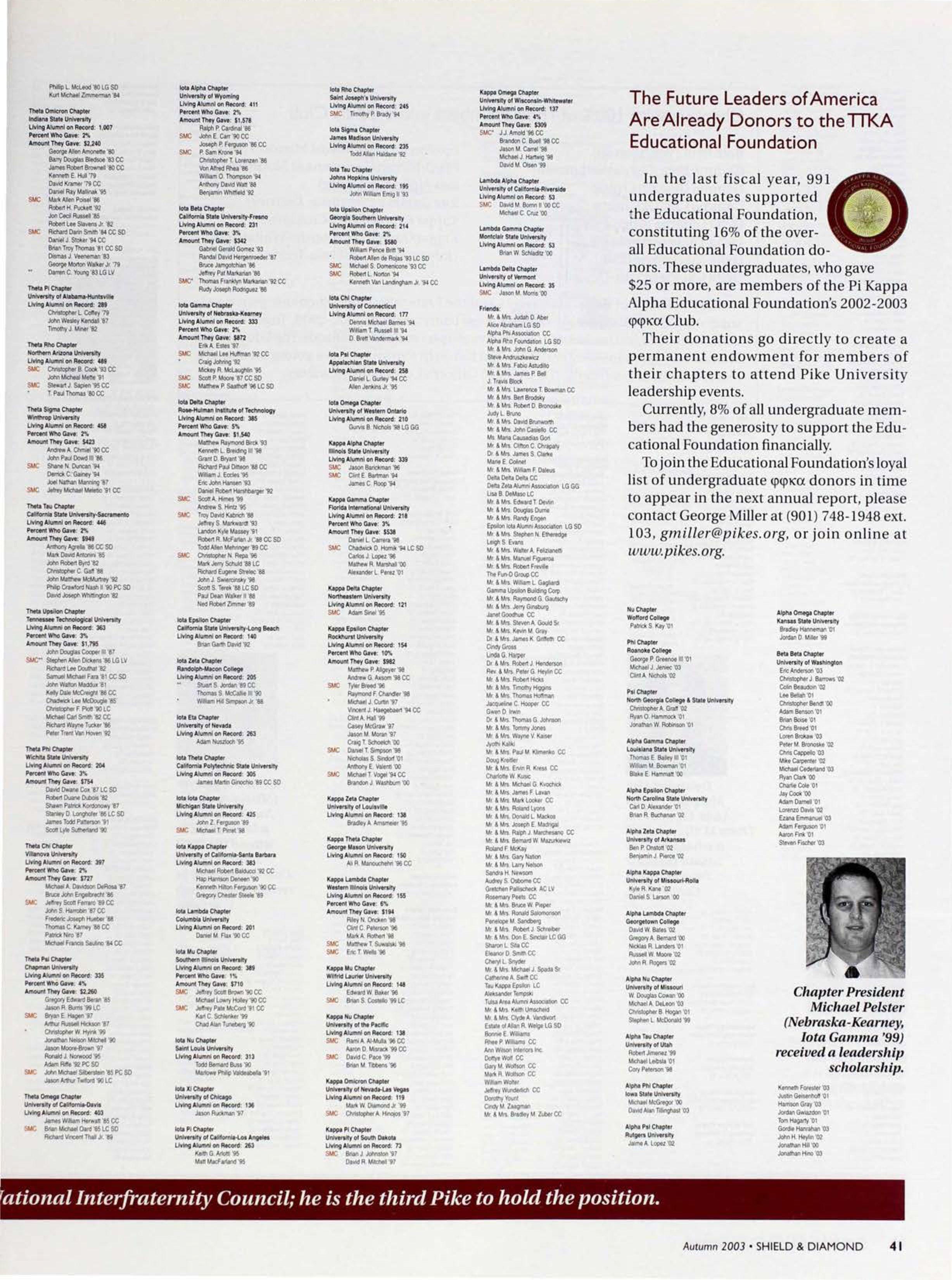 The Future Leaders OF America Are Already Donors To The Pi Kappa Alpha Educational Foundation